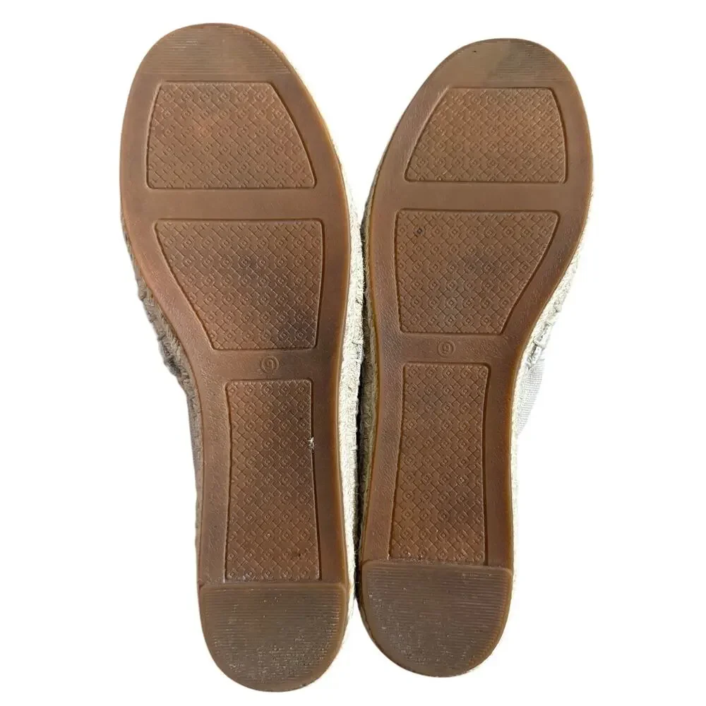 Tory Burch Lacey Canvas Khaki / Ivory Flat Espadrille Size 9